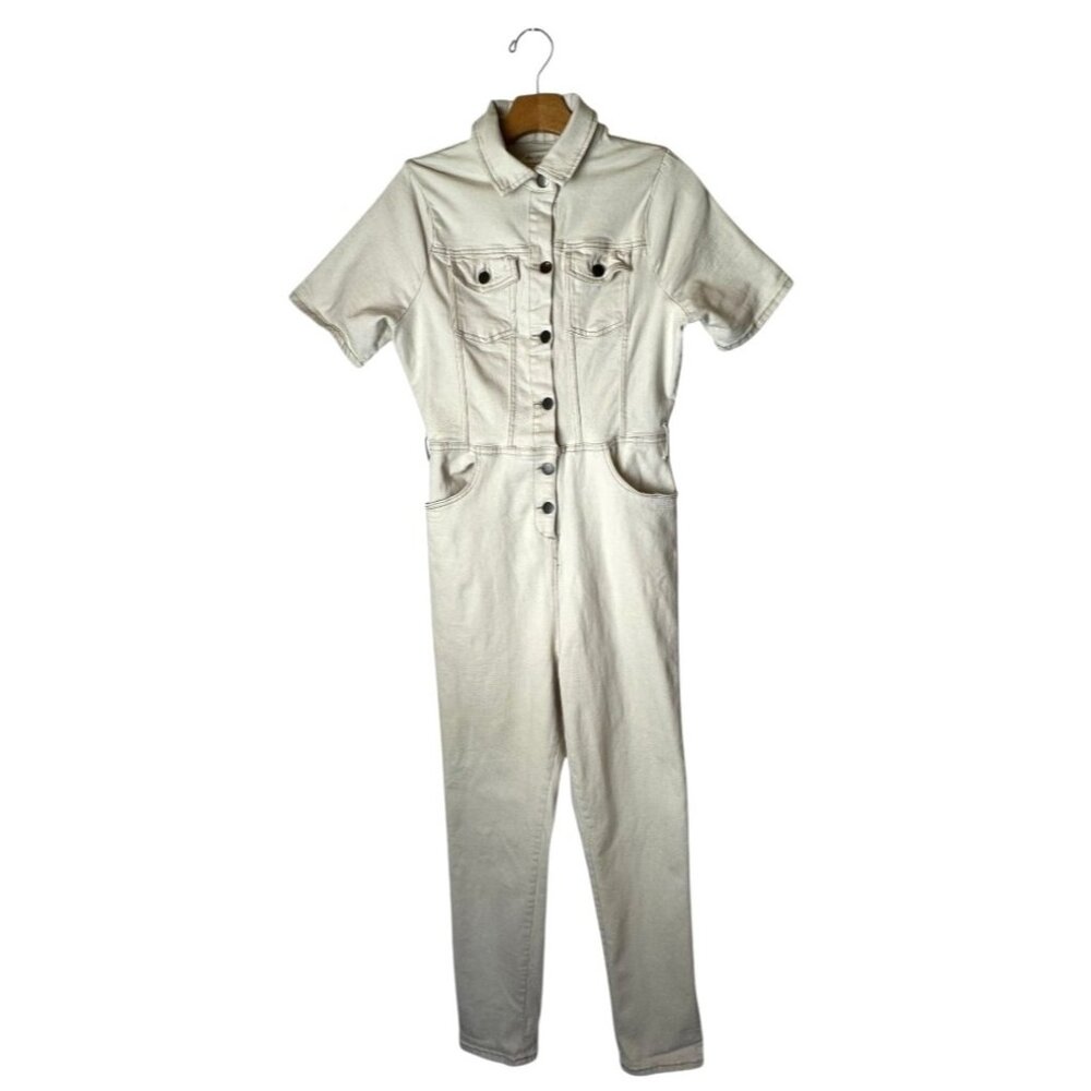 Anthropologie Avec Les‎ Filles Jumpsuit Women 28 Ivory Denim Collared Streetwear